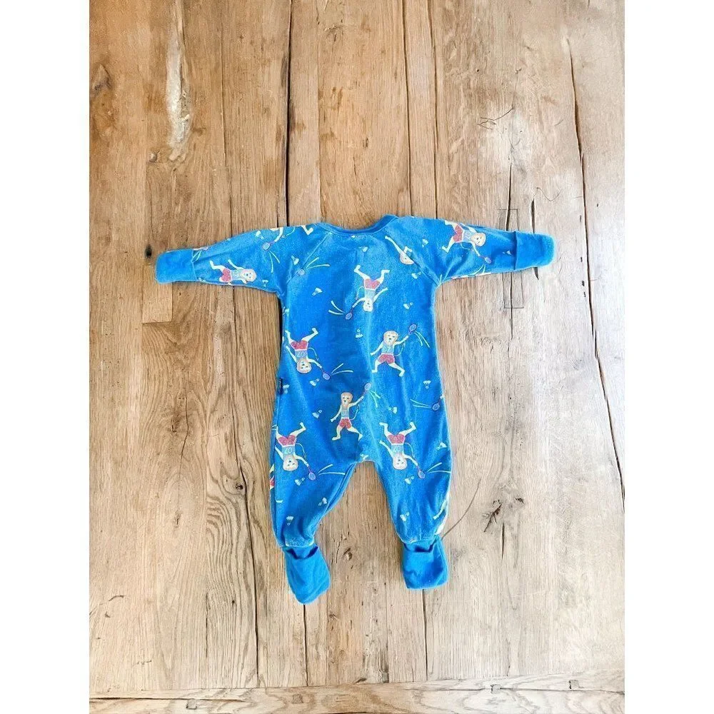 Bonds Long Sleeve Zippered Lion Badmington Blue Print Wondersuit Size 0-3M